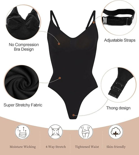 SHAPERX Women's Tummy Control Seamless Sculpting Thong Bodysuit Shapewear Tank Top Black Color