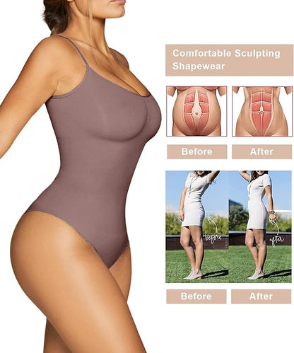 SHAPERX Bodysuit for Women Tummy Control Shapewear Seamless Sculpting Thong Body Shaper Tank Top Umber Color